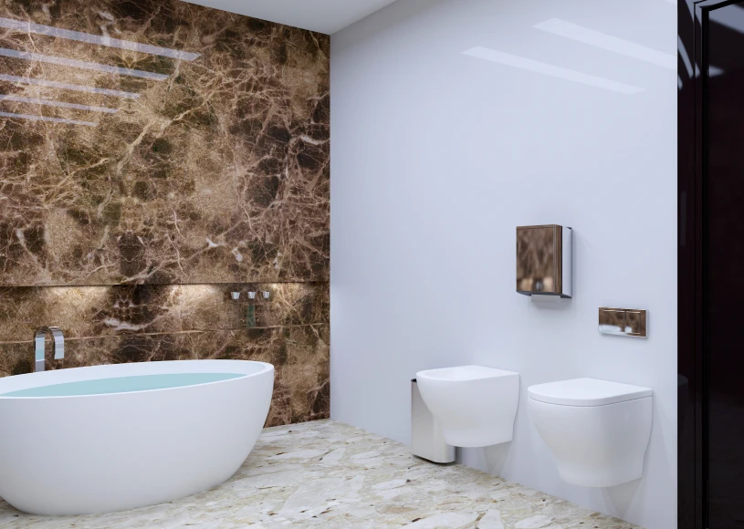 Modern bathroom with marble wall